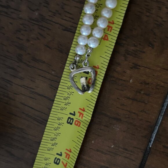 Vintage Faux Pearl Choker Double Strand Necklace With Ornate Pendant Prom Formal - Picture 15 of 15